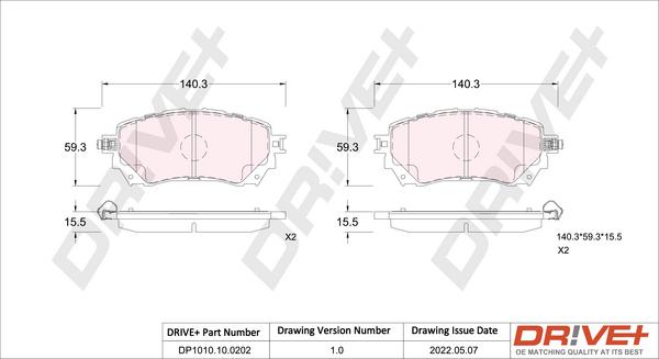 Dr!ve+ DP1010.10.0202 - Тормозные колодки, дисковые, комплект autospares.lv