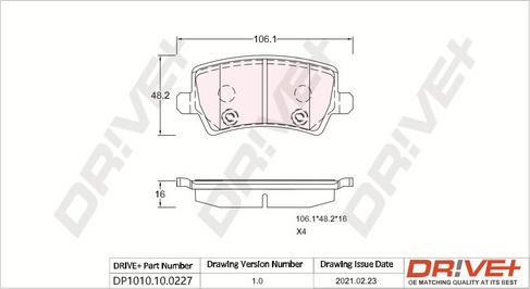 Dr!ve+ DP1010.10.0227 - Тормозные колодки, дисковые, комплект autospares.lv