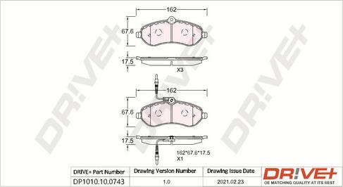 Dr!ve+ DP1010.10.0743 - Тормозные колодки, дисковые, комплект autospares.lv