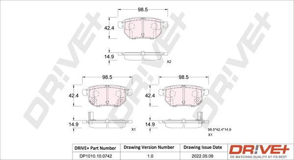 Dr!ve+ DP1010.10.0742 - Тормозные колодки, дисковые, комплект autospares.lv