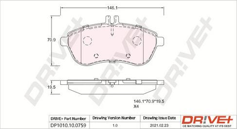 Dr!ve+ DP1010.10.0759 - Тормозные колодки, дисковые, комплект autospares.lv