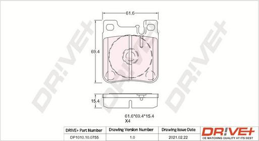 Dr!ve+ DP1010.10.0755 - Тормозные колодки, дисковые, комплект autospares.lv