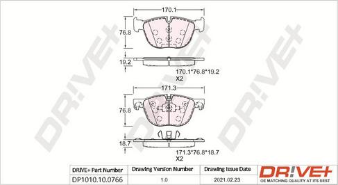 Dr!ve+ DP1010.10.0766 - Тормозные колодки, дисковые, комплект autospares.lv