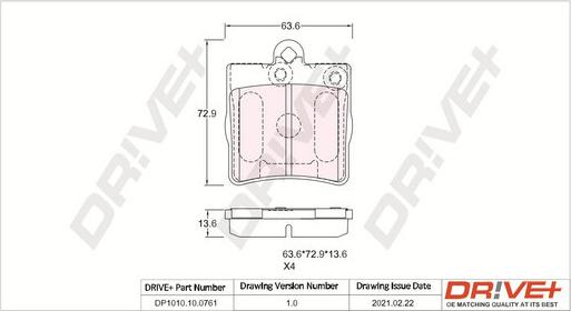 Dr!ve+ DP1010.10.0761 - Тормозные колодки, дисковые, комплект autospares.lv