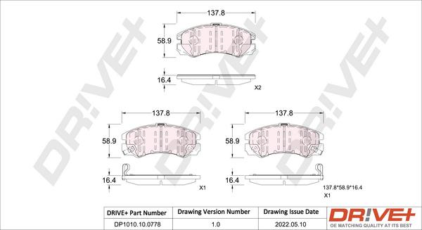 Dr!ve+ DP1010.10.0778 - Тормозные колодки, дисковые, комплект autospares.lv