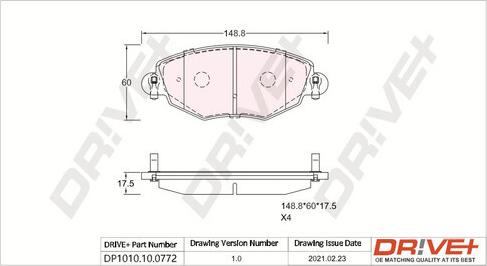 Dr!ve+ DP1010.10.0772 - Тормозные колодки, дисковые, комплект autospares.lv