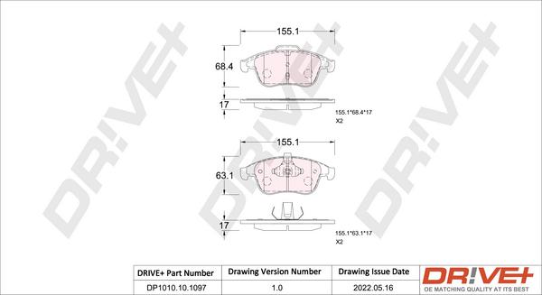 Dr!ve+ DP1010.10.1097 - Тормозные колодки, дисковые, комплект autospares.lv