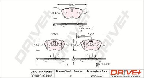 Dr!ve+ DP1010.10.1043 - Тормозные колодки, дисковые, комплект autospares.lv