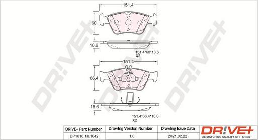 Dr!ve+ DP1010.10.1042 - Тормозные колодки, дисковые, комплект autospares.lv