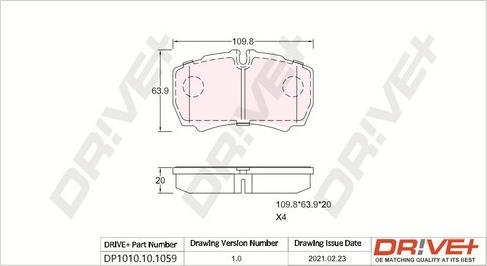 Dr!ve+ DP1010.10.1059 - Тормозные колодки, дисковые, комплект autospares.lv