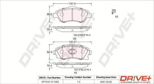 Dr!ve+ DP1010.10.1053 - Тормозные колодки, дисковые, комплект autospares.lv