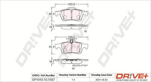 Dr!ve+ DP1010.10.1057 - Тормозные колодки, дисковые, комплект autospares.lv