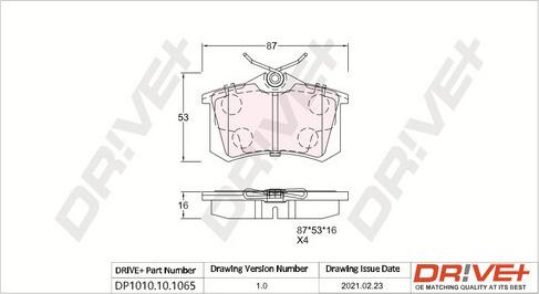 Dr!ve+ DP1010.10.1065 - Тормозные колодки, дисковые, комплект autospares.lv