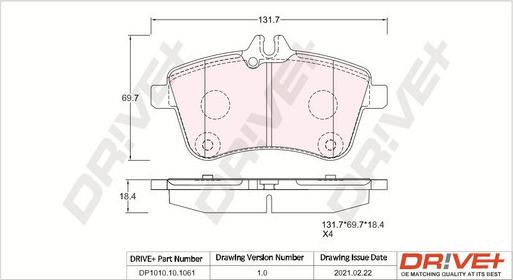 Dr!ve+ DP1010.10.1061 - Тормозные колодки, дисковые, комплект autospares.lv