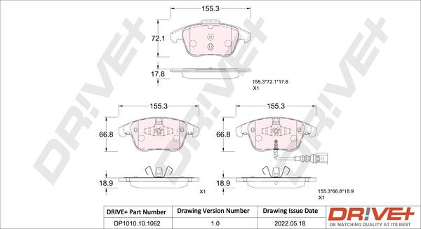 Dr!ve+ DP1010.10.1062 - Тормозные колодки, дисковые, комплект autospares.lv