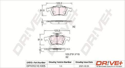 Dr!ve+ DP1010.10.1005 - Тормозные колодки, дисковые, комплект autospares.lv