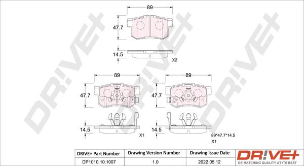 Dr!ve+ DP1010.10.1007 - Тормозные колодки, дисковые, комплект autospares.lv