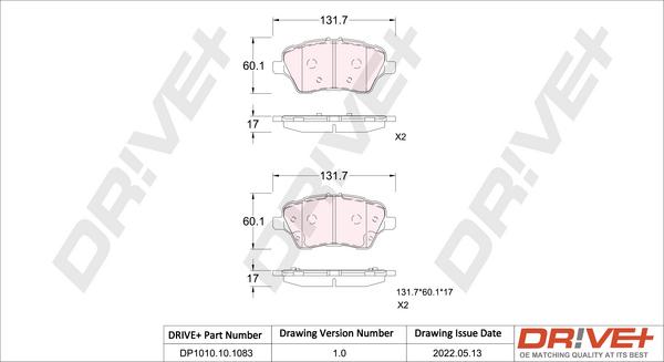 Dr!ve+ DP1010.10.1083 - Тормозные колодки, дисковые, комплект autospares.lv