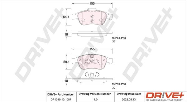 Dr!ve+ DP1010.10.1087 - Тормозные колодки, дисковые, комплект autospares.lv