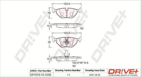 Dr!ve+ DP1010.10.1038 - Тормозные колодки, дисковые, комплект autospares.lv