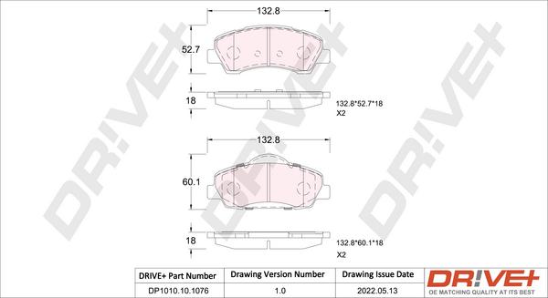 Dr!ve+ DP1010.10.1076 - Тормозные колодки, дисковые, комплект autospares.lv