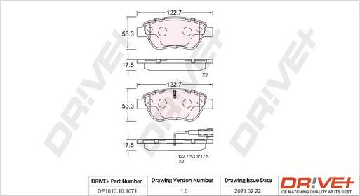 Dr!ve+ DP1010.10.1071 - Тормозные колодки, дисковые, комплект autospares.lv