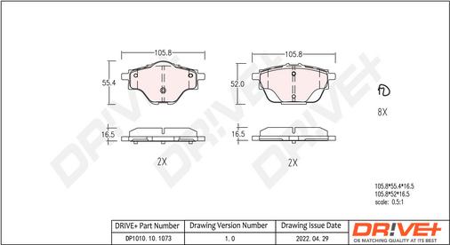 Dr!ve+ DP1010.10.1073 - Тормозные колодки, дисковые, комплект autospares.lv