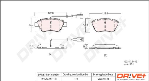 Dr!ve+ DP1010.10.1141 - Тормозные колодки, дисковые, комплект autospares.lv