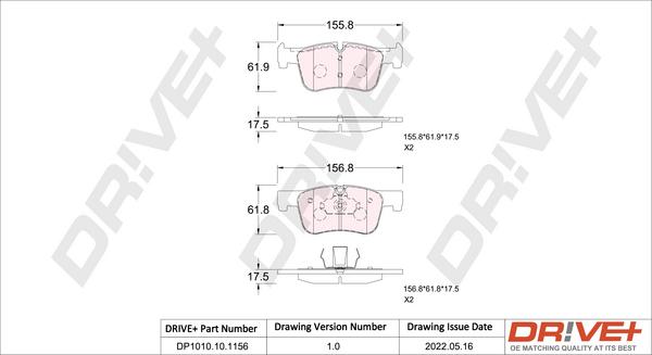 Dr!ve+ DP1010.10.1156 - Тормозные колодки, дисковые, комплект autospares.lv