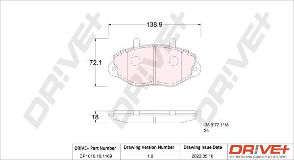 Dr!ve+ DP1010.10.1169 - Тормозные колодки, дисковые, комплект autospares.lv