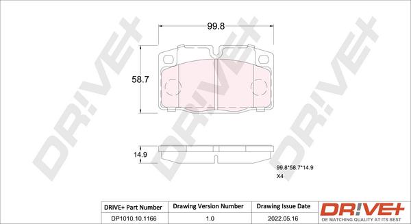 Dr!ve+ DP1010.10.1166 - Тормозные колодки, дисковые, комплект autospares.lv