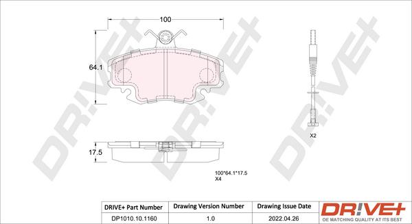 Dr!ve+ DP1010.10.1160 - Тормозные колодки, дисковые, комплект autospares.lv