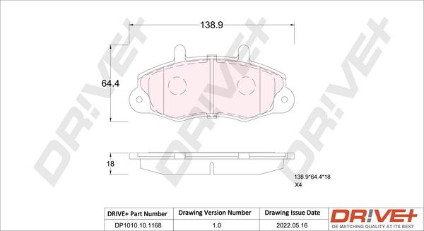 Dr!ve+ DP1010.10.1168 - Тормозные колодки, дисковые, комплект autospares.lv