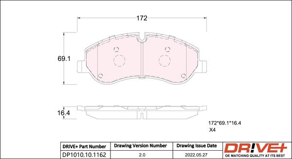 Dr!ve+ DP1010.10.1162 - Тормозные колодки, дисковые, комплект autospares.lv