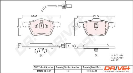 Dr!ve+ DP1010.10.1109 - Тормозные колодки, дисковые, комплект autospares.lv