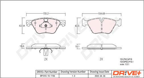 Dr!ve+ DP1010.10.1106 - Тормозные колодки, дисковые, комплект autospares.lv