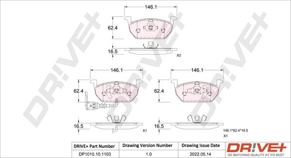 Dr!ve+ DP1010.10.1103 - Тормозные колодки, дисковые, комплект autospares.lv