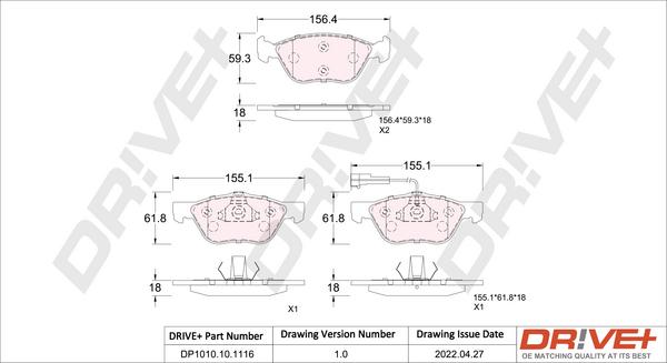 Dr!ve+ DP1010.10.1116 - Тормозные колодки, дисковые, комплект autospares.lv