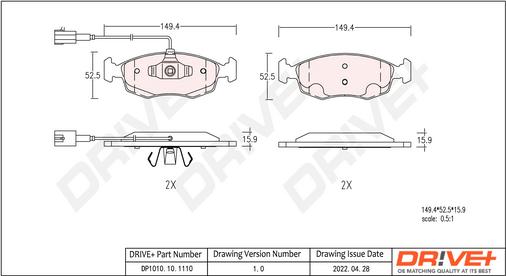 Dr!ve+ DP1010.10.1110 - Тормозные колодки, дисковые, комплект autospares.lv