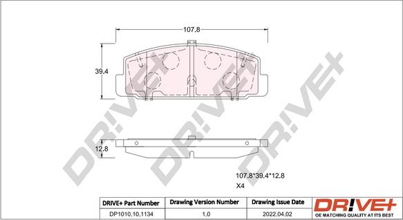 Dr!ve+ DP1010.10.1134 - Тормозные колодки, дисковые, комплект autospares.lv