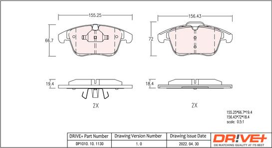 Dr!ve+ DP1010.10.1130 - Тормозные колодки, дисковые, комплект autospares.lv