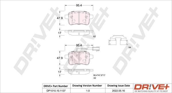 Dr!ve+ DP1010.10.1137 - Тормозные колодки, дисковые, комплект autospares.lv