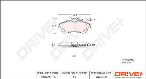 Dr!ve+ DP1010.10.1126 - Тормозные колодки, дисковые, комплект autospares.lv