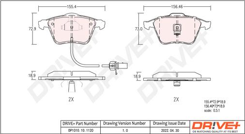 Dr!ve+ DP1010.10.1120 - Тормозные колодки, дисковые, комплект autospares.lv