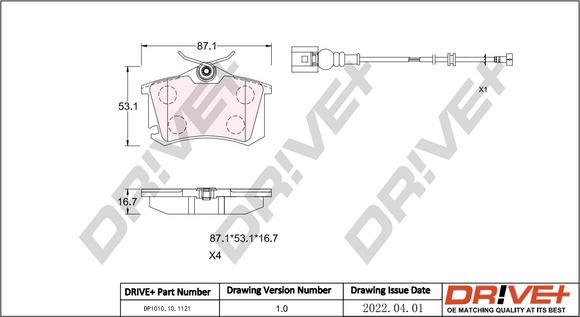 Dr!ve+ DP1010.10.1121 - Тормозные колодки, дисковые, комплект autospares.lv