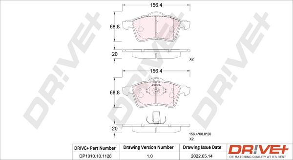 Dr!ve+ DP1010.10.1128 - Тормозные колодки, дисковые, комплект autospares.lv