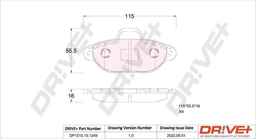 Dr!ve+ DP1010.10.1249 - Тормозные колодки, дисковые, комплект autospares.lv