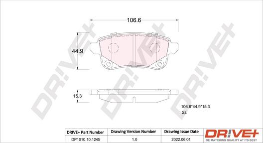 Dr!ve+ DP1010.10.1245 - Тормозные колодки, дисковые, комплект autospares.lv