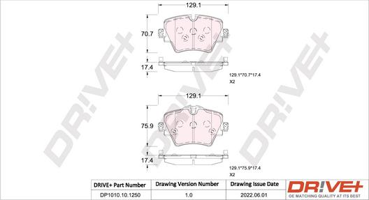 Dr!ve+ DP1010.10.1250 - Тормозные колодки, дисковые, комплект autospares.lv