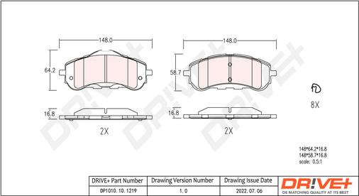 Dr!ve+ DP1010.10.1219 - Тормозные колодки, дисковые, комплект autospares.lv